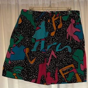 High-Waist Abstract Print Women’s Shorts - Black with Teal, Pink & Gold Accents